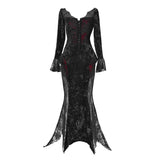 [Blood Supply] Scarlet Romance Gothic Velvet Long-Sleeve Mermaid Dress