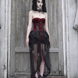Get trendy with [Blood Supply]Halloween Alice Dark Gothic Corset and Lace-up Set (Red) - Clothing available at Peiliee Shop. Grab yours for $18 today!
