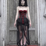 Get trendy with [Blood Supply]Halloween Alice Dark Gothic Corset and Lace-up Set (Red) - Clothing available at Peiliee Shop. Grab yours for $18 today!