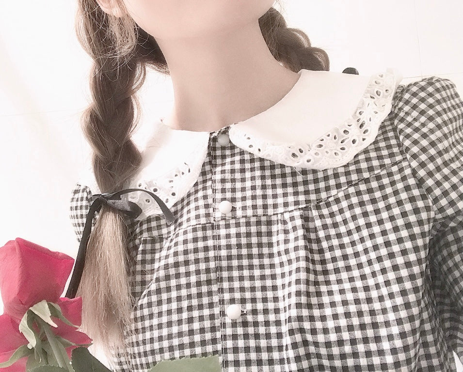 Get trendy with [Anniversary SALE Peiliee Studio] Gingham Babydoll Shirt -  available at Peiliee Shop. Grab yours for $12.50 today!