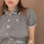 Get trendy with Sweden Warehouse [By Peiliee] Afternoon Tea At Tiffany Gingham Babydoll Mini Dress Lolita 1997 style -  available at Peiliee Shop. Grab yours for $30 today!