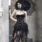 Get trendy with [Blood Supply]Alice Dark Gothic Corset and Lace-up Set (Black) - Clothing available at Peiliee Shop. Grab yours for $18 today!