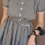 Get trendy with Sweden Warehouse [By Peiliee] Afternoon Tea At Tiffany Gingham Babydoll Mini Dress Lolita 1997 style -  available at Peiliee Shop. Grab yours for $30 today!