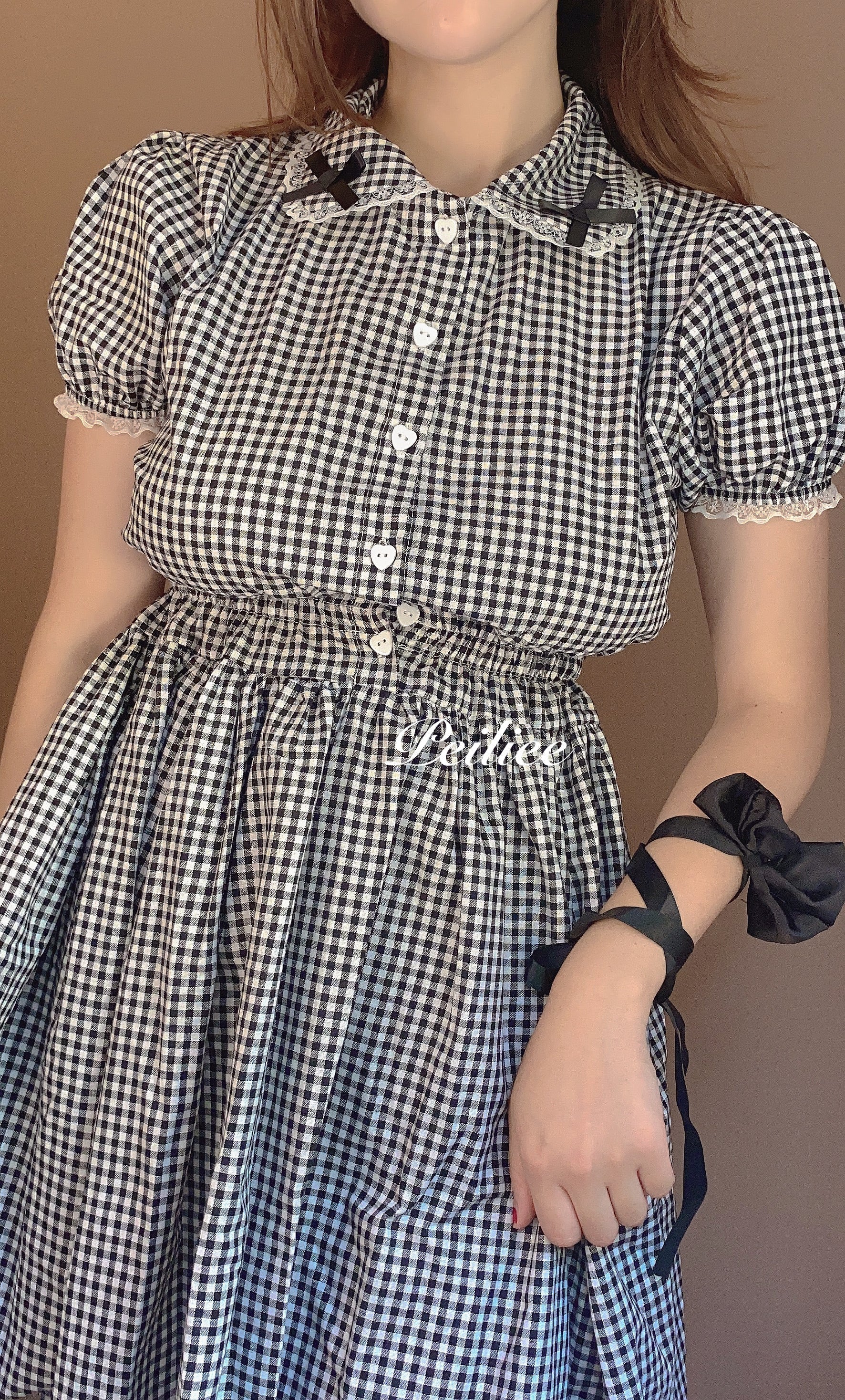 Get trendy with Sweden Warehouse [By Peiliee] Afternoon Tea At Tiffany Gingham Babydoll Mini Dress Lolita 1997 style -  available at Peiliee Shop. Grab yours for $30 today!