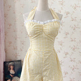 Get trendy with [Customized All Sizes] Sweet Sailor Gingham Babydoll Jumpsuit / dress -  available at Peiliee Shop. Grab yours for $59.90 today!