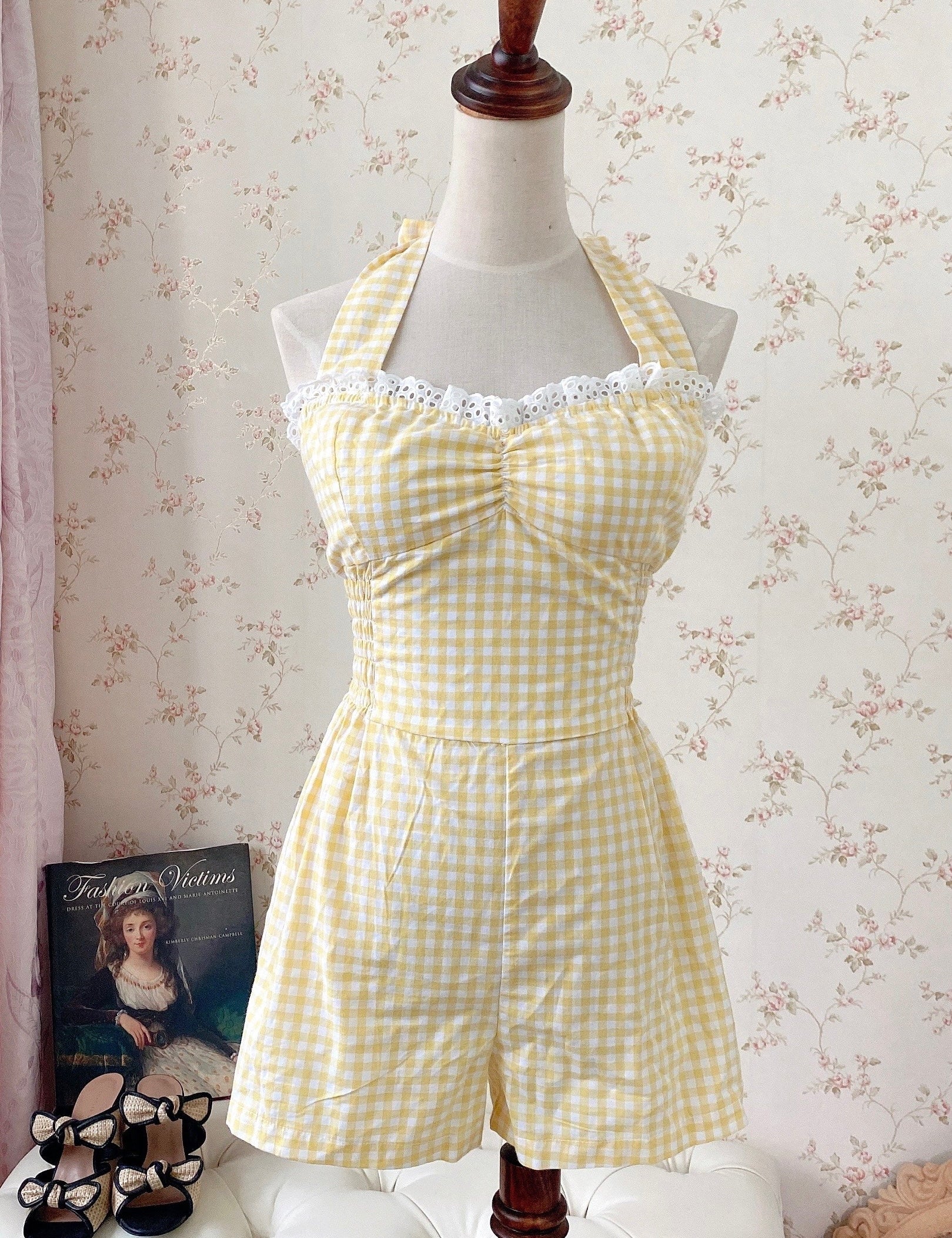 Get trendy with [Customized All Sizes] Sweet Sailor Gingham Babydoll Jumpsuit / dress -  available at Peiliee Shop. Grab yours for $59.90 today!