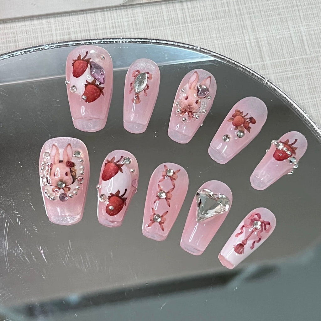 Get trendy with Reusable Strawberry Garden Rabbit Nail - Accessories available at Peiliee Shop. Grab yours for $18 today!