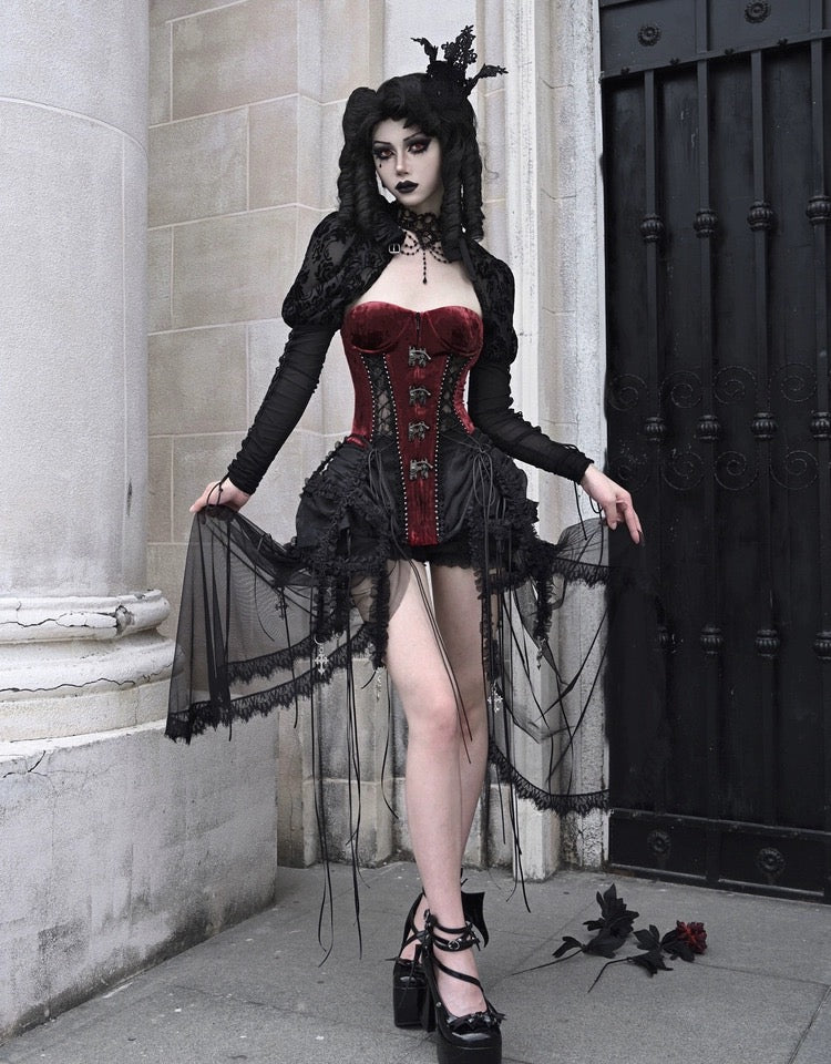 Get trendy with [Blood Supply]Halloween Alice Dark Gothic Corset and Lace-up Set (Red) - Clothing available at Peiliee Shop. Grab yours for $18 today!