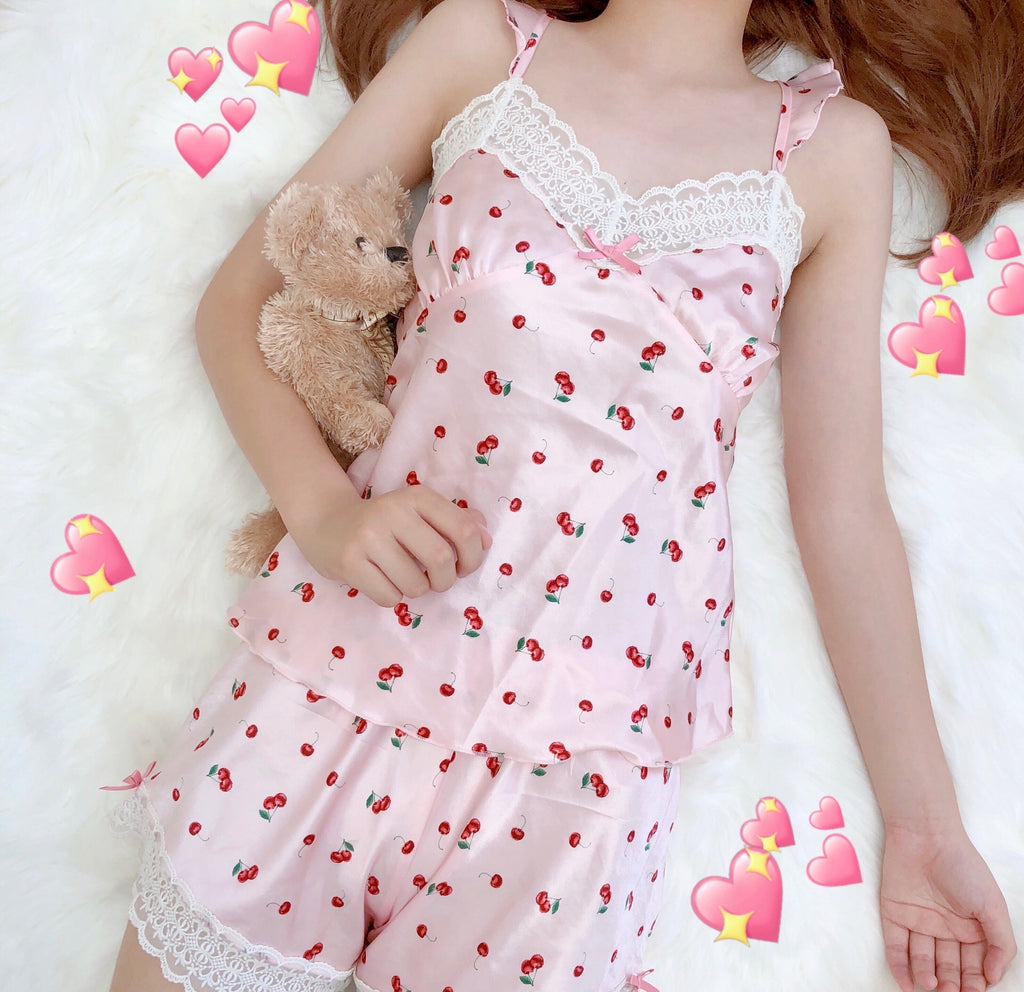 [Last One Sweden Warehouse] Cherry Night Sleepwear Loungewear set - Premium Lingerie from Peiliee Design - Just $29.90! Shop now at Peiliee Shop