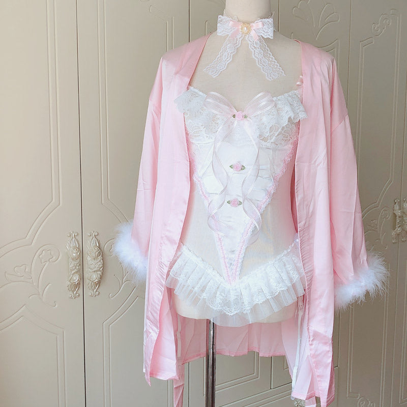 [Last One Sweden Warehouse] Barbie Dream Feather Satin Outer Robe - Premium  from Handmade lingerie - Just $39.90! Shop now at Peiliee Shop