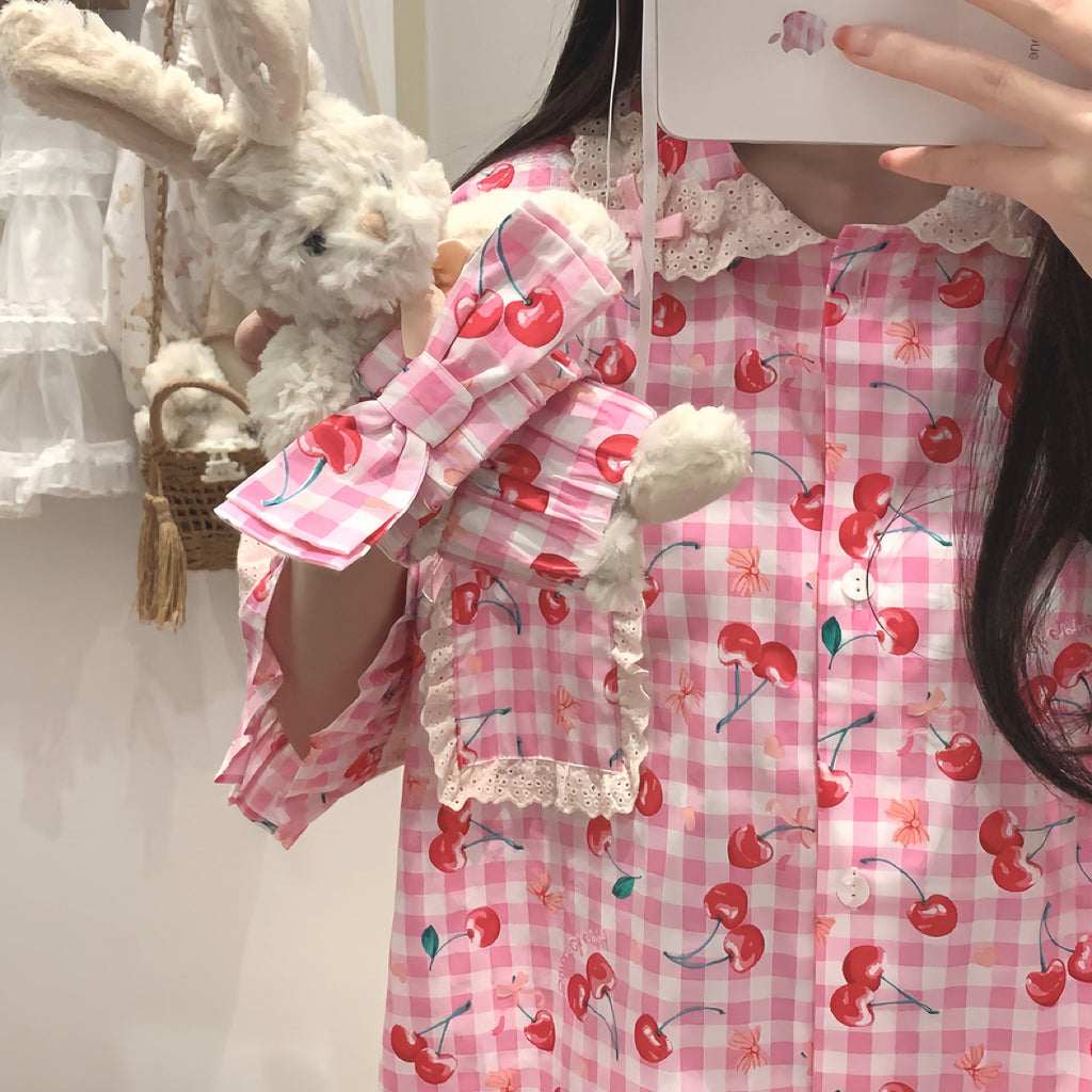 Get trendy with [Basic] Cherry Doll Cotton Pajamas -  available at Peiliee Shop. Grab yours for $22 today!