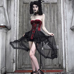 Get trendy with [Blood Supply]Halloween Alice Dark Gothic Corset and Lace-up Set (Red) - Clothing available at Peiliee Shop. Grab yours for $18 today!