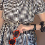 Get trendy with Sweden Warehouse [By Peiliee] Afternoon Tea At Tiffany Gingham Babydoll Mini Dress Lolita 1997 style -  available at Peiliee Shop. Grab yours for $30 today!