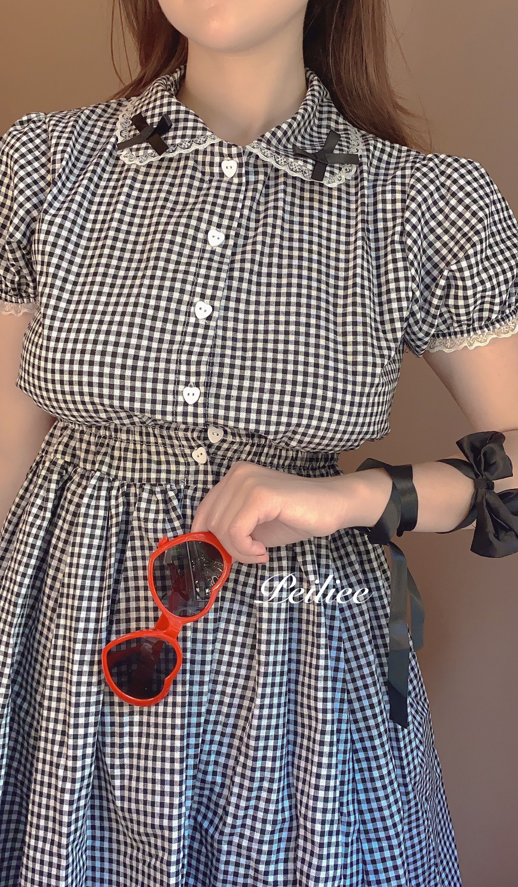 Get trendy with Sweden Warehouse [By Peiliee] Afternoon Tea At Tiffany Gingham Babydoll Mini Dress Lolita 1997 style -  available at Peiliee Shop. Grab yours for $30 today!