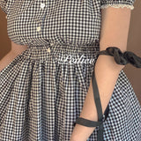 Get trendy with Sweden Warehouse [By Peiliee] Afternoon Tea At Tiffany Gingham Babydoll Mini Dress Lolita 1997 style -  available at Peiliee Shop. Grab yours for $30 today!