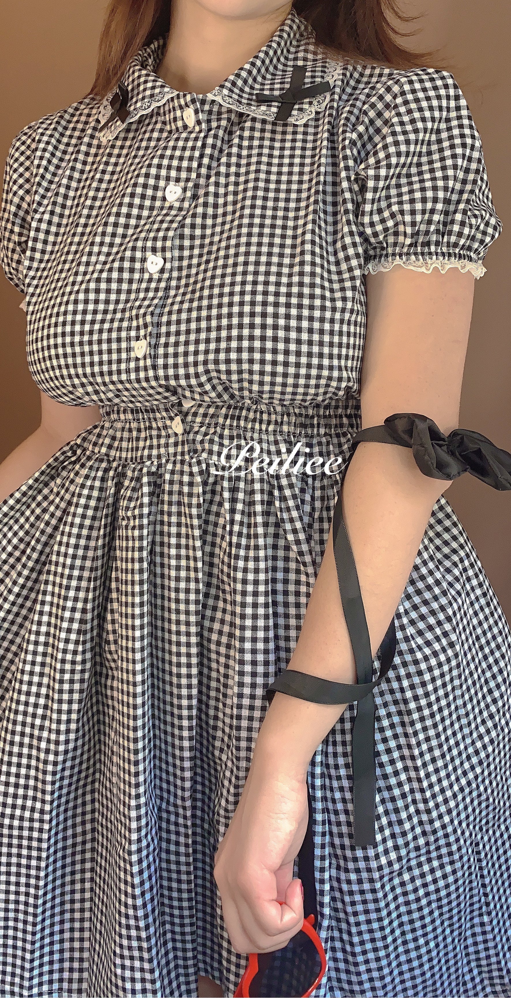 Get trendy with Sweden Warehouse [By Peiliee] Afternoon Tea At Tiffany Gingham Babydoll Mini Dress Lolita 1997 style -  available at Peiliee Shop. Grab yours for $30 today!