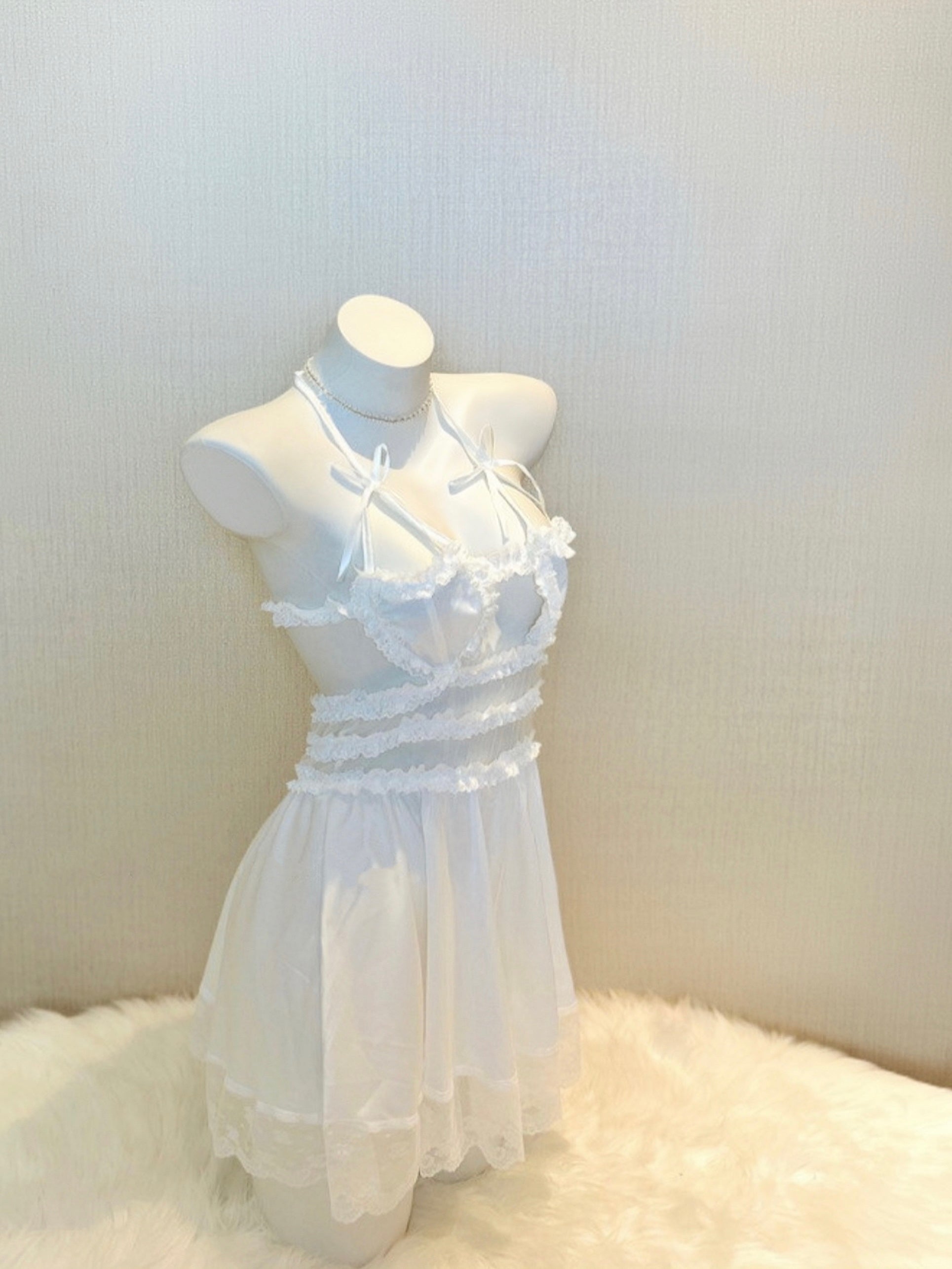 Get trendy with Vendela Rose Angel Heart White Lingerie Dress -  available at Peiliee Shop. Grab yours for $19.90 today!