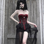 Get trendy with [Blood Supply]Halloween Alice Dark Gothic Corset and Lace-up Set (Red) - Clothing available at Peiliee Shop. Grab yours for $18 today!