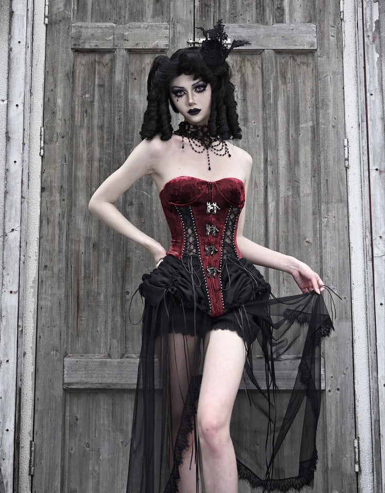 Get trendy with [Blood Supply]Halloween Alice Dark Gothic Corset and Lace-up Set (Red) - Clothing available at Peiliee Shop. Grab yours for $18 today!