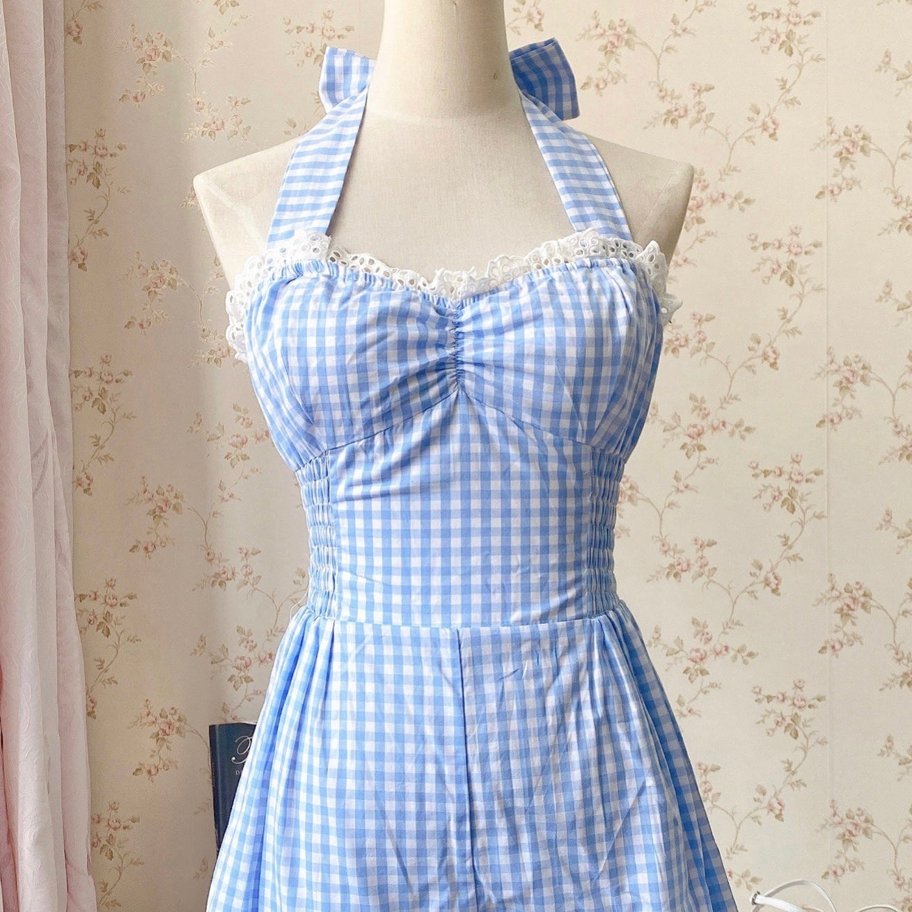 Get trendy with [Customized All Sizes] Sweet Sailor Gingham Babydoll Jumpsuit / dress -  available at Peiliee Shop. Grab yours for $59.90 today!