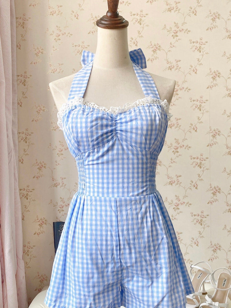 [Customized All Sizes] Sweet Sailor Gingham Babydoll Jumpsuit / dress - Premium  from Customized - Just $59.90! Shop now at Peiliee Shop