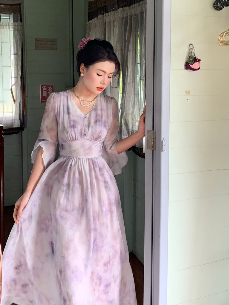 [Vintage Inspired]Purple Garden Waltz French Long Dress - Premium Dress from Boss JIA - Just $45.00! Shop now at Peiliee Shop