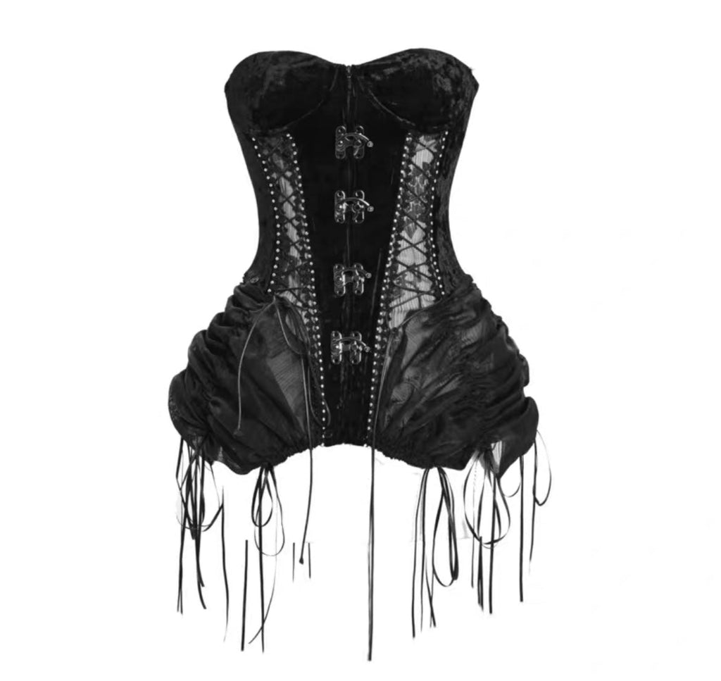 Get trendy with [Blood Supply]Alice Dark Gothic Corset and Lace-up Set (Black) - Clothing available at Peiliee Shop. Grab yours for $18 today!
