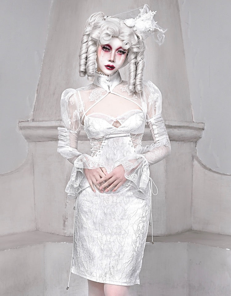 Get trendy with [blood supply]Frost Queen Silver White Strappy Maxi Dress - Dress available at Peiliee Shop. Grab yours for $32 today!