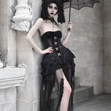 Get trendy with [Blood Supply]Alice Dark Gothic Corset and Lace-up Set (Black) - Clothing available at Peiliee Shop. Grab yours for $18 today!