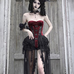 Get trendy with [Blood Supply]Halloween Alice Dark Gothic Corset and Lace-up Set (Red) - Clothing available at Peiliee Shop. Grab yours for $18 today!