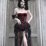 Get trendy with [Blood Supply]Halloween Alice Dark Gothic Corset and Lace-up Set (Red) - Clothing available at Peiliee Shop. Grab yours for $18 today!