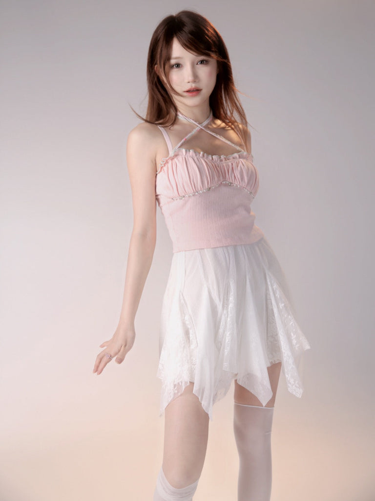 [Rose Island]Enchanting Mini Rose Beaded Halter Crop Top - Premium  from Rose Island - Just $38.00! Shop now at Peiliee Shop