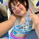 Get trendy with [Customized Handmade] Mermaid light Handmade knitted crop top skirt set -  available at Peiliee Shop. Grab yours for $75 today!