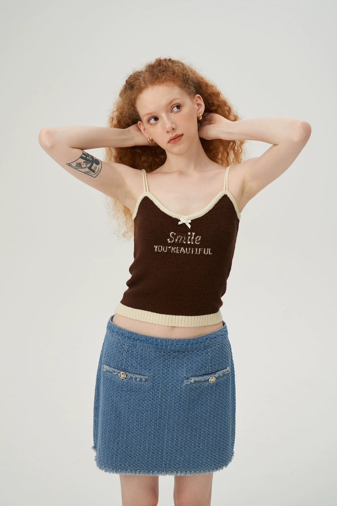 [Back To School] Smile you are beautiful faux fur crop top vest - Premium  from YANGLOTUS - Just $25.00! Shop now at Peiliee Shop