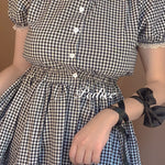 Get trendy with Sweden Warehouse [By Peiliee] Afternoon Tea At Tiffany Gingham Babydoll Mini Dress Lolita 1997 style -  available at Peiliee Shop. Grab yours for $30 today!