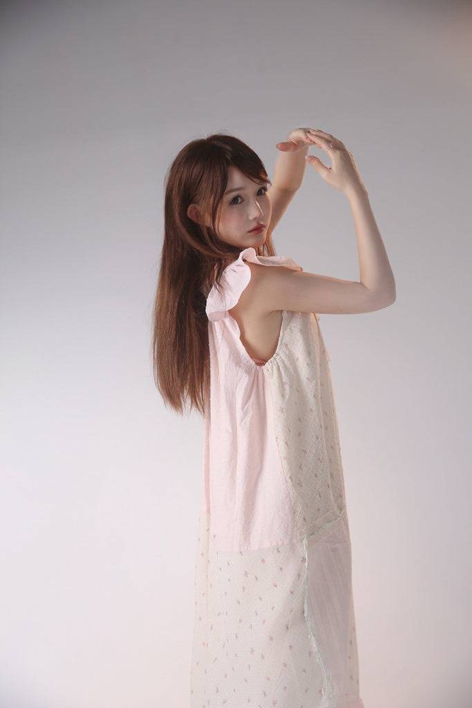 [Rose Island] Stitched loose small flying sleeve pink dress - Premium  from Rose Island - Just $63.00! Shop now at Peiliee Shop