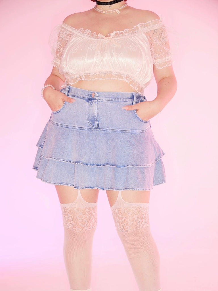 [Curve Beauty] Summer Fun Denim Mini Skirt - Premium  from QueenShao - Just $39.90! Shop now at Peiliee Shop