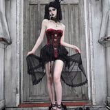 Get trendy with [Blood Supply]Halloween Alice Dark Gothic Corset and Lace-up Set (Red) - Clothing available at Peiliee Shop. Grab yours for $18 today!