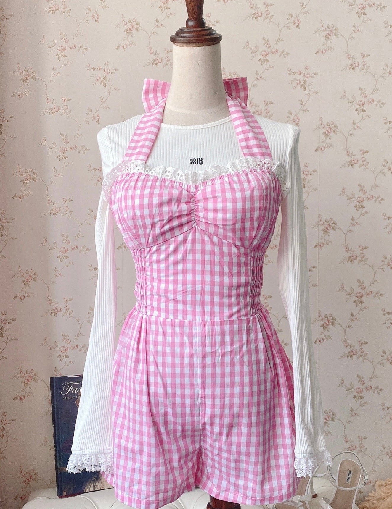 Get trendy with [Customized All Sizes] Sweet Sailor Gingham Babydoll Jumpsuit / dress -  available at Peiliee Shop. Grab yours for $59.90 today!