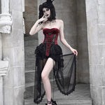 Get trendy with [Blood Supply]Halloween Alice Dark Gothic Corset and Lace-up Set (Red) - Clothing available at Peiliee Shop. Grab yours for $18 today!