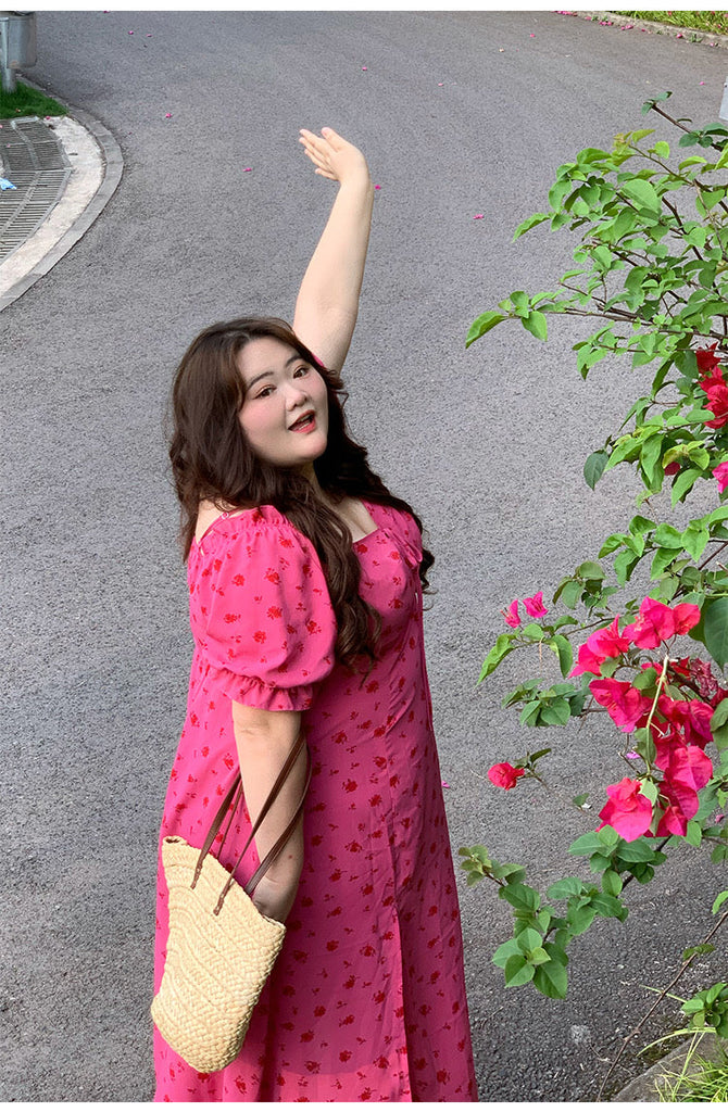[Curve Beauty] Raspberry Girl Blooming Goddess Dress - Premium Dresses from DAJUN - Just $38.00! Shop now at Peiliee Shop