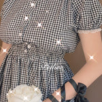 Get trendy with Sweden Warehouse [By Peiliee] Afternoon Tea At Tiffany Gingham Babydoll Mini Dress Lolita 1997 style -  available at Peiliee Shop. Grab yours for $30 today!