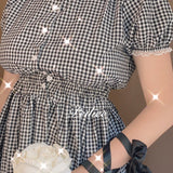 Get trendy with Sweden Warehouse [By Peiliee] Afternoon Tea At Tiffany Gingham Babydoll Mini Dress Lolita 1997 style -  available at Peiliee Shop. Grab yours for $30 today!