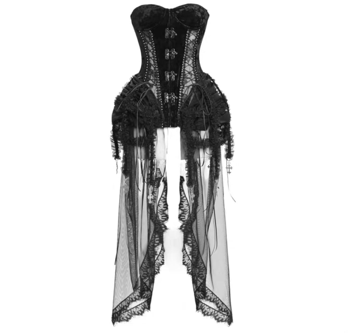 Get trendy with [Blood Supply]Alice Dark Gothic Corset and Lace-up Set (Black) - Clothing available at Peiliee Shop. Grab yours for $18 today!