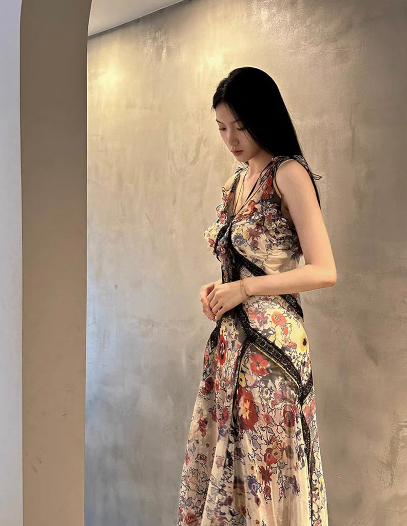 Get trendy with French Romance Vintage Halter Floral Heavy-Duty Dress - Dress available at Peiliee Shop. Grab yours for $50 today!