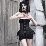 Get trendy with [Blood Supply]Alice Dark Gothic Corset and Lace-up Set (Black) - Clothing available at Peiliee Shop. Grab yours for $18 today!