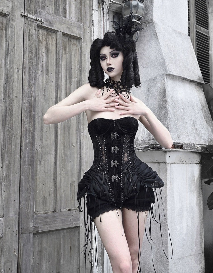 [Blood Supply]Alice Dark Gothic Corset and Lace-up Set (Black)