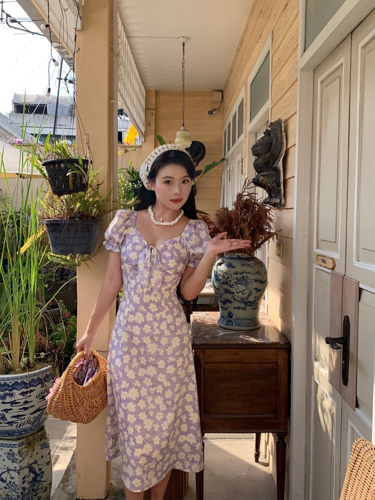 French Vintage Lilac Daisy Vacation Dress - Premium Dress from Boss JIA - Just $43.00! Shop now at Peiliee Shop