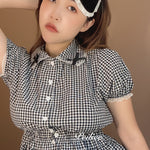 Get trendy with Sweden Warehouse [By Peiliee] Afternoon Tea At Tiffany Gingham Babydoll Mini Dress Lolita 1997 style -  available at Peiliee Shop. Grab yours for $30 today!