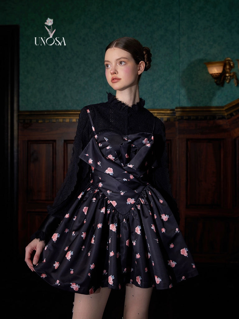 [UNOSA] Rose Noir Vintage Floral Dress - Premium  from UNOSA - Just $64.00! Shop now at Peiliee Shop